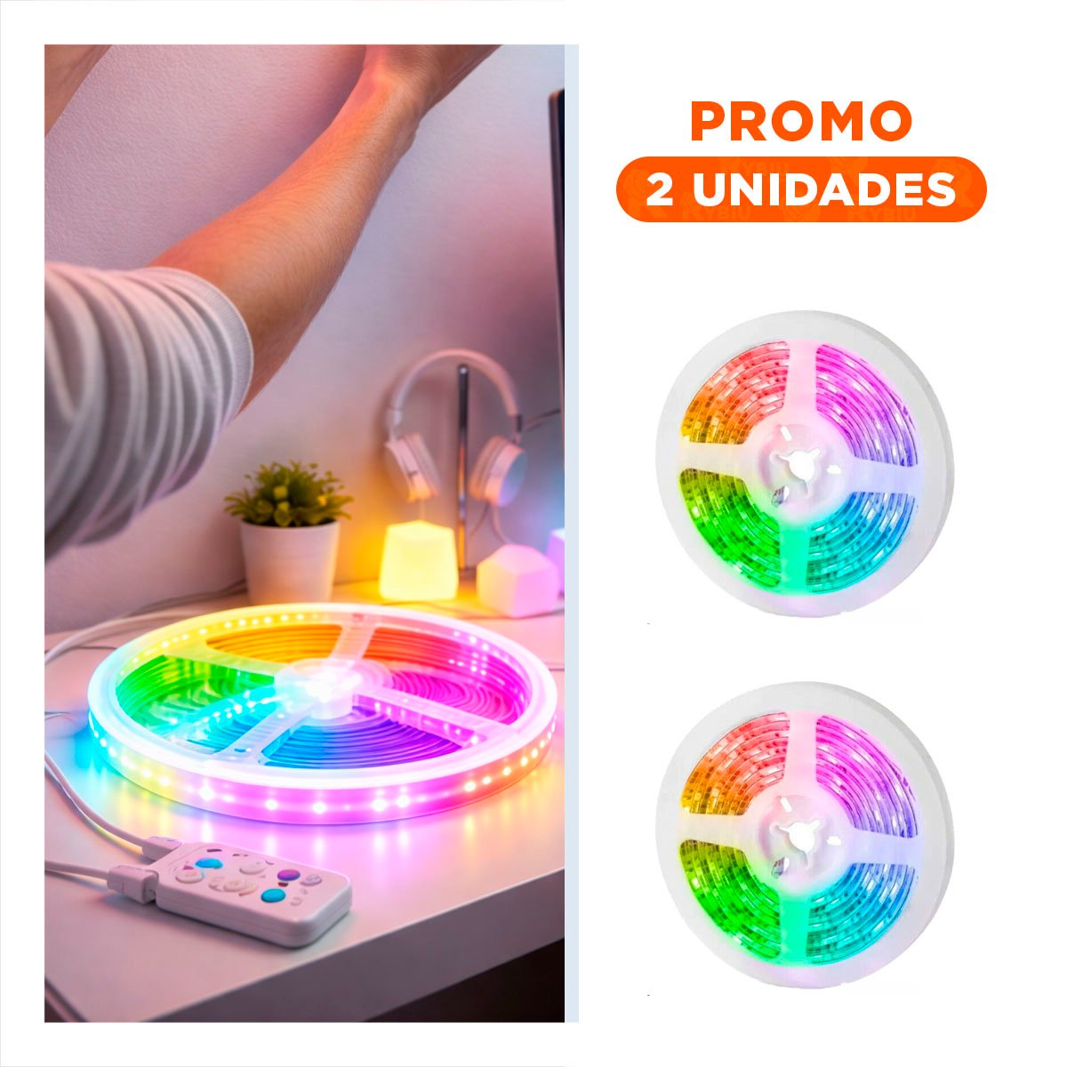 PACK2 TIRA 5M PARA CELULAR LED BLUETOOTH Y DECORACION ELEGANTE EN DORMITORIO - 1