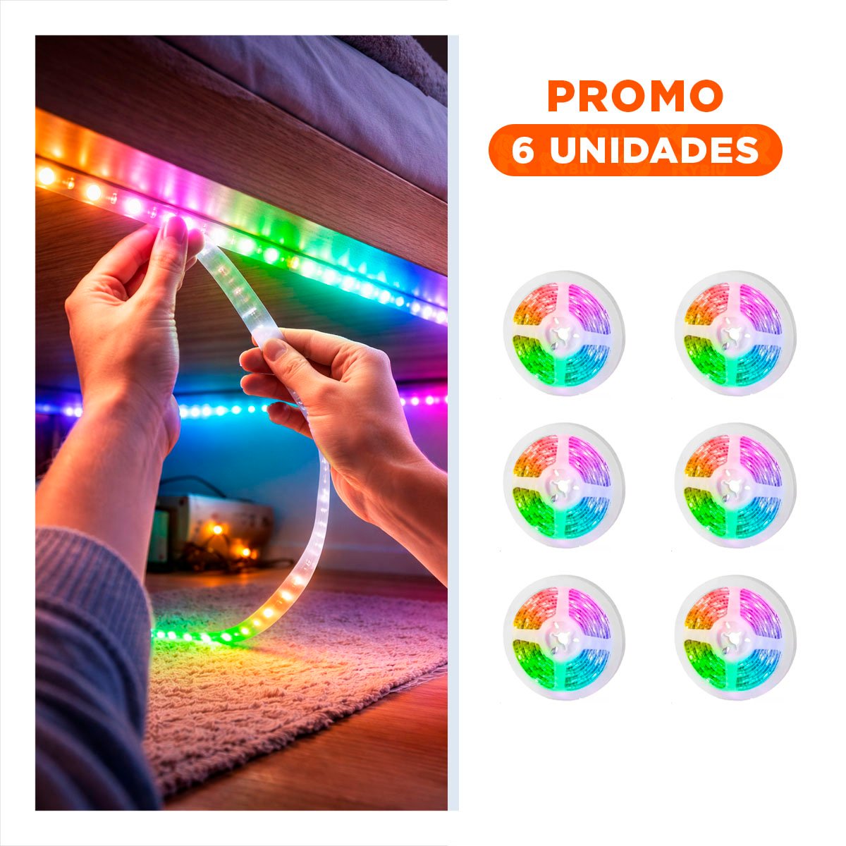 PACK6 CINTA 5M PARA CELULAR LED BLUETOOTH Y AMBIENTE CONFORTABLE EN SALA MODERNA - 1