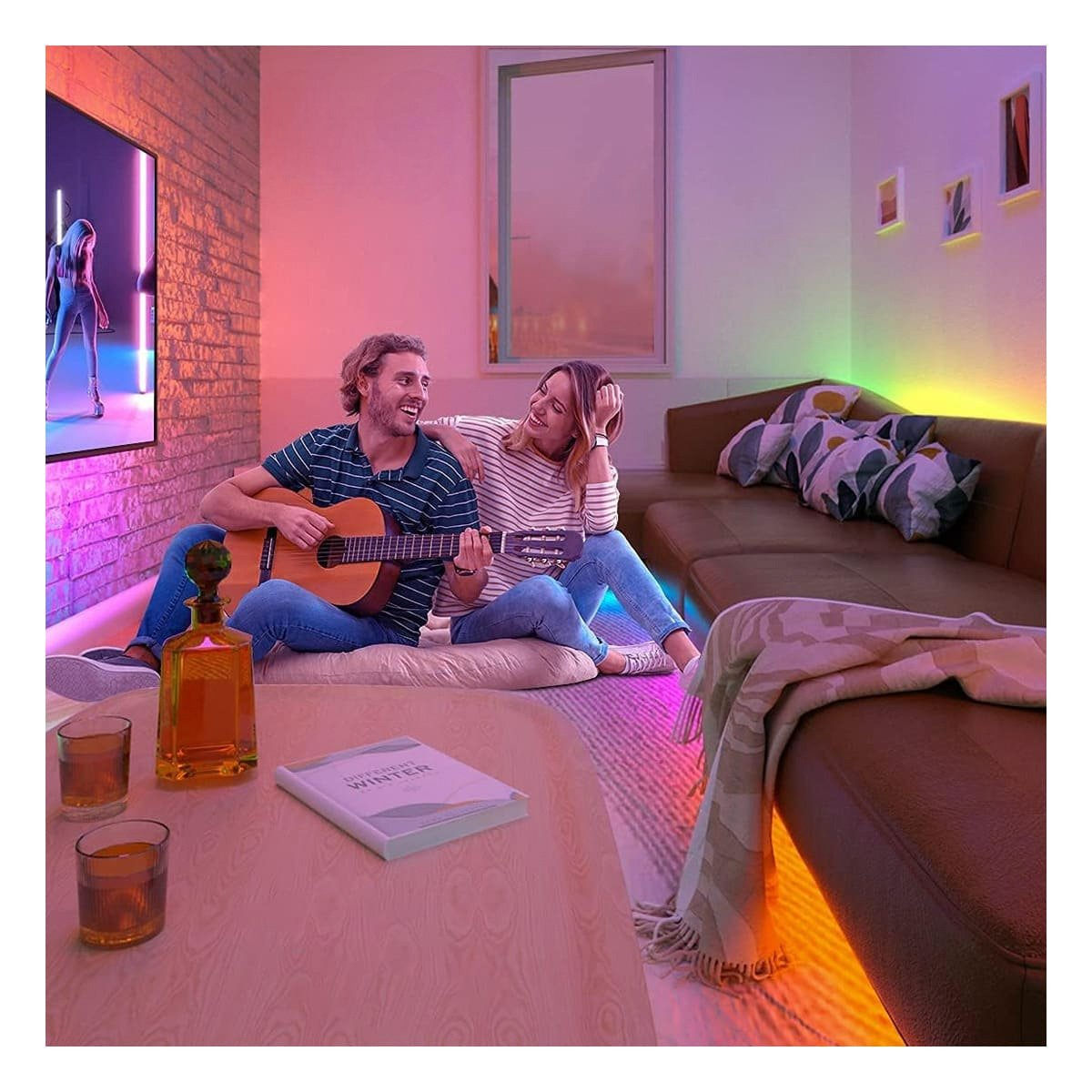 PACK6 CINTA 5M PARA CELULAR LED BLUETOOTH Y AMBIENTE CONFORTABLE EN SALA MODERNA - 2
