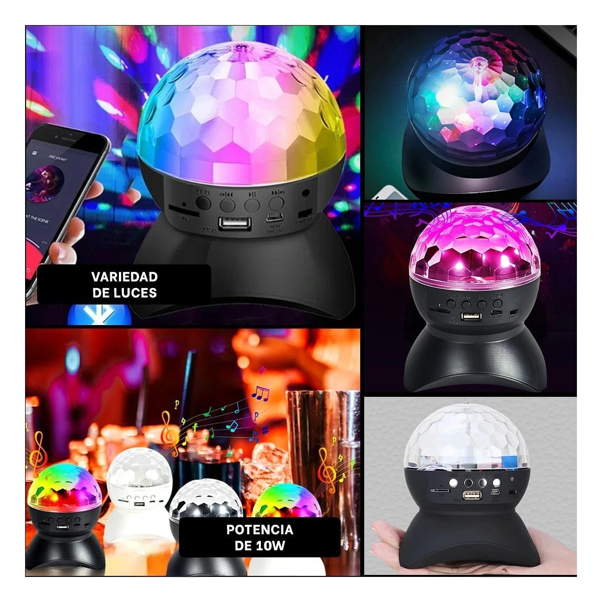 PACK2 BOCINA FIESTA CON LAMPARA Y LUCES LED GIRATORIO COLOR NEGRO Y+PAPEL REGALO - 3