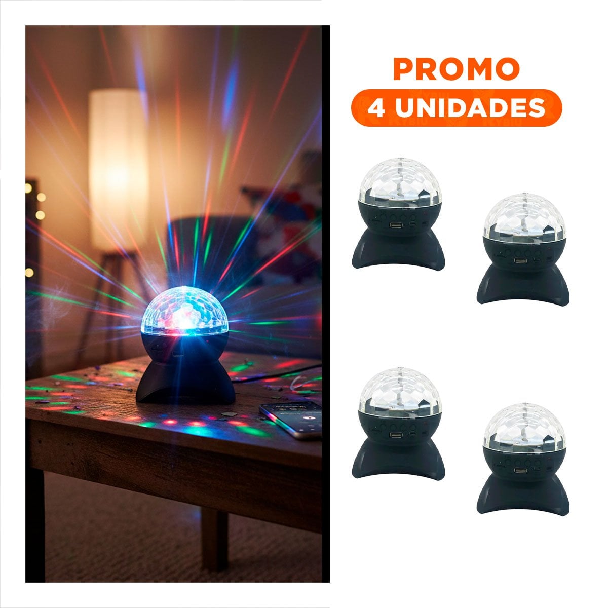 PACK4 PARLANTE LED CON LAMPARA Y LUCES LED GIRATORIO COLOR NEGRO Y+REGALO STICKER - 1