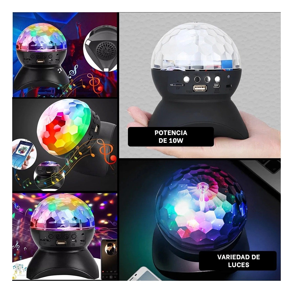 PACK4 PARLANTE LED CON LAMPARA Y LUCES LED GIRATORIO COLOR NEGRO Y+REGALO STICKER - 2