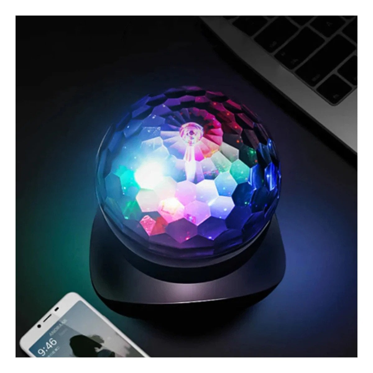 PACK4 PARLANTE LED CON LAMPARA Y LUCES LED GIRATORIO COLOR NEGRO Y+REGALO STICKER - 3