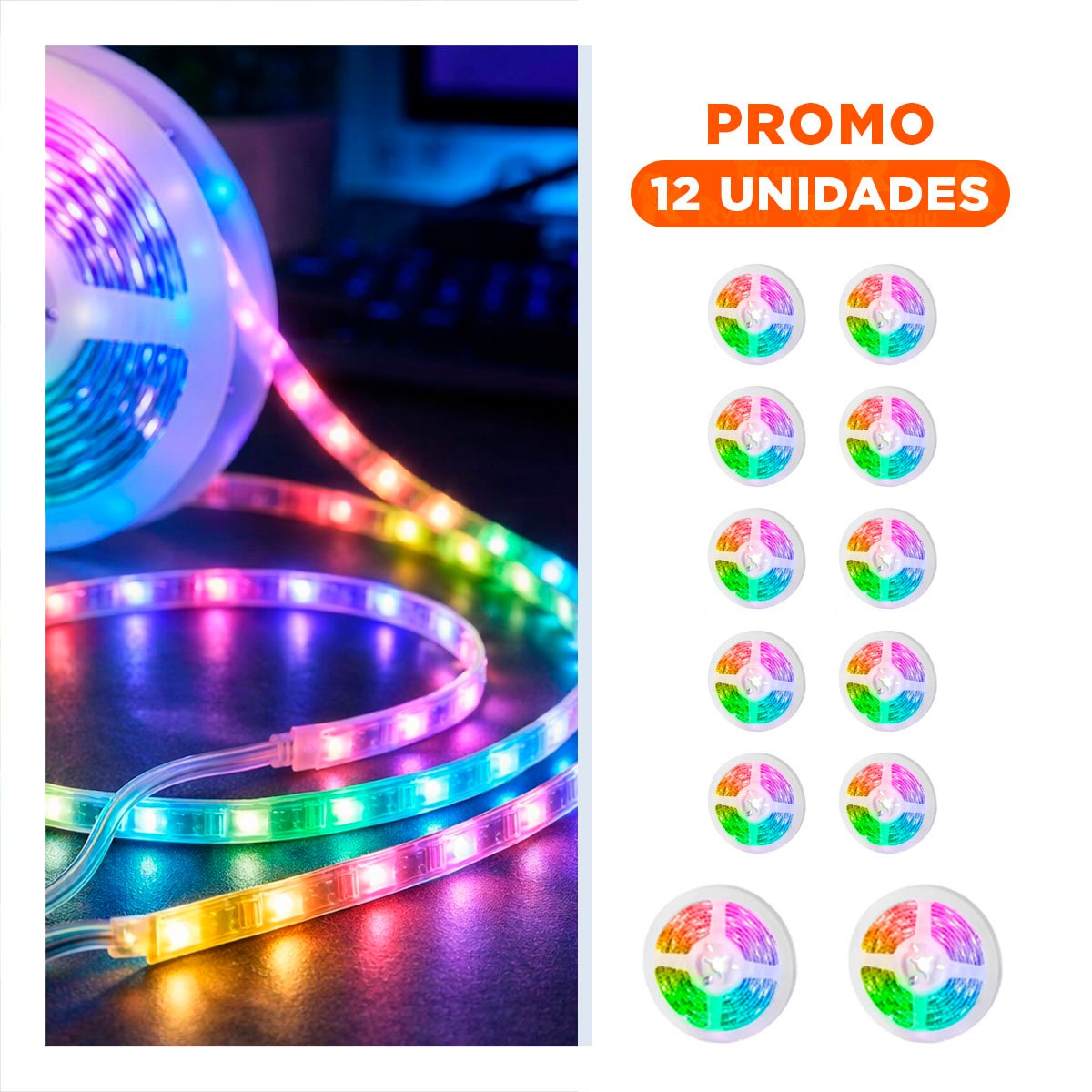PACK12 BANDAS PARA CELULAR LED BLUETOOTH 5M Y AMBIENTE MODERNO Y DECORATIVO Y+REGALO STICKER - 1