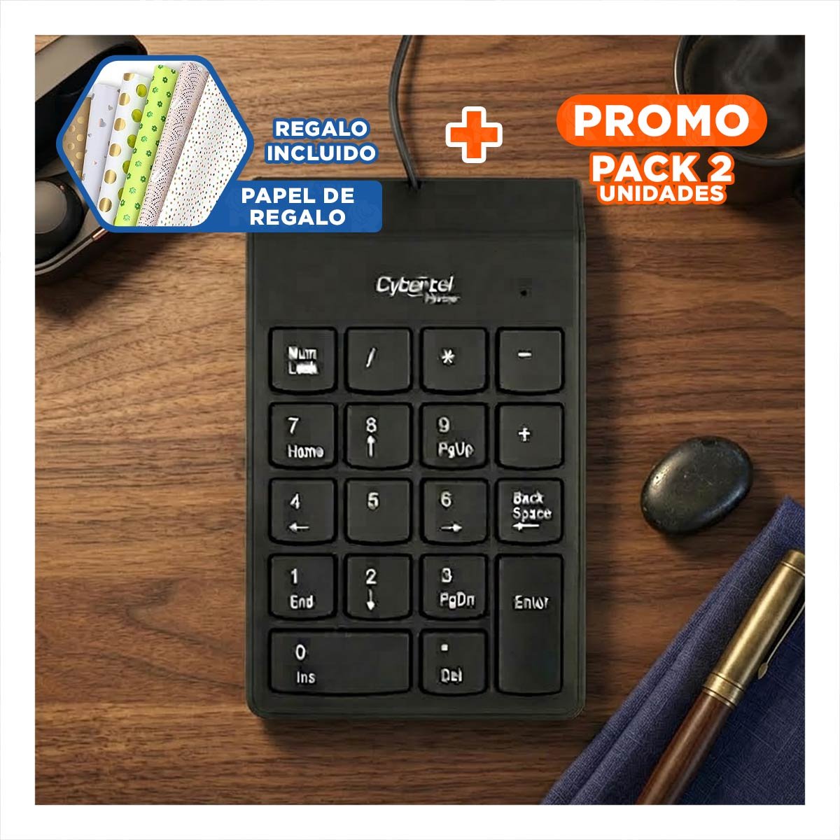 PACK2 DISPOSITIVO NEGRO NUMERICO HUNTER FUNCIONAL PARA LAPTOP ULTIMA GENERACION Y+PAPEL REGALO - 1