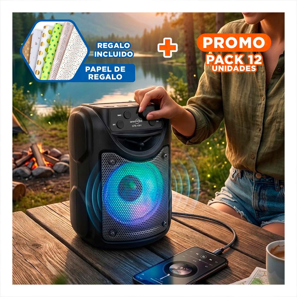PACK12 BOCINA INALAMBRICA 4' PARA CASA Y FIESTA CON MUSICA Y+PAPEL REGALO - 1
