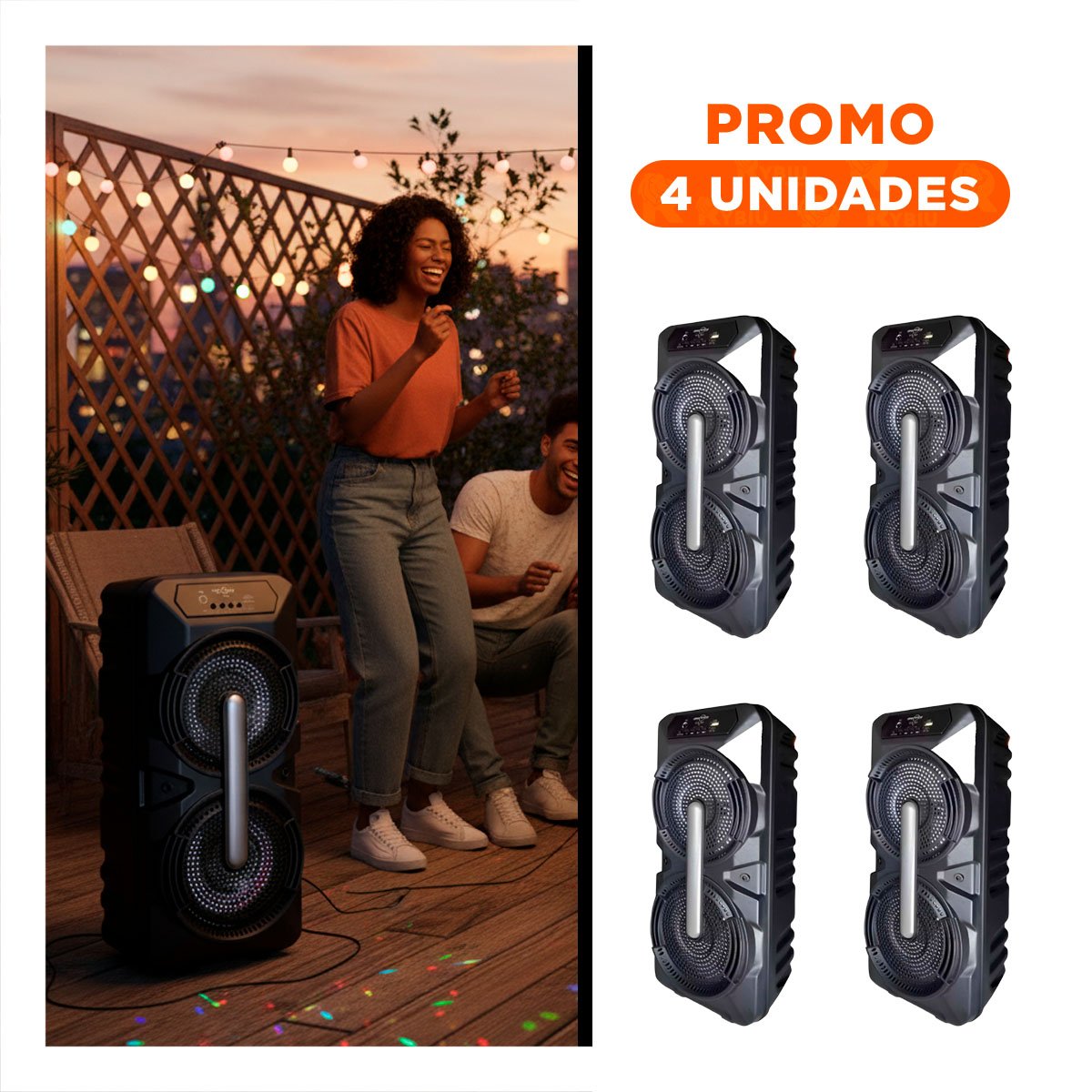 PACK4 BOCINA PROFESIONAL NEGRA 8 PULGADAS CON MICROFONO Y TECNOLOGIA MODERNA Y+REGALO STICKER - 1