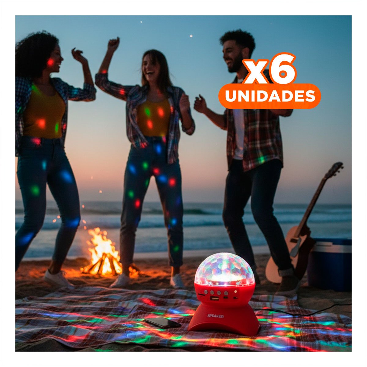 PACK6 SONIDO PORTATIL CON LAMPARA Y LUCES LED GIRATORIO COLOR ROJO Y+REGALO STICKER - 1
