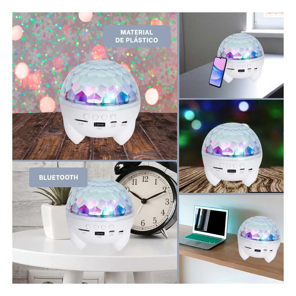 PACK6 SONIDO LAMPARA BLUETOOTH CON PROYECTOR DE EFECTOS COLOR BLANCO Y+PAPEL REGALO - 3