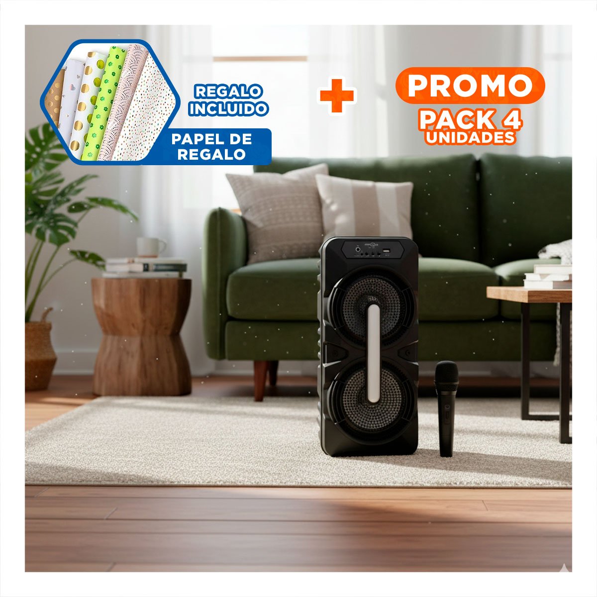 PACK4 ALTAVOZ MOVIL COLOR NEGRO 8 PULGADAS CON MICROFONO Y SONIDO PROFESIONAL Y+PAPEL REGALO - 1
