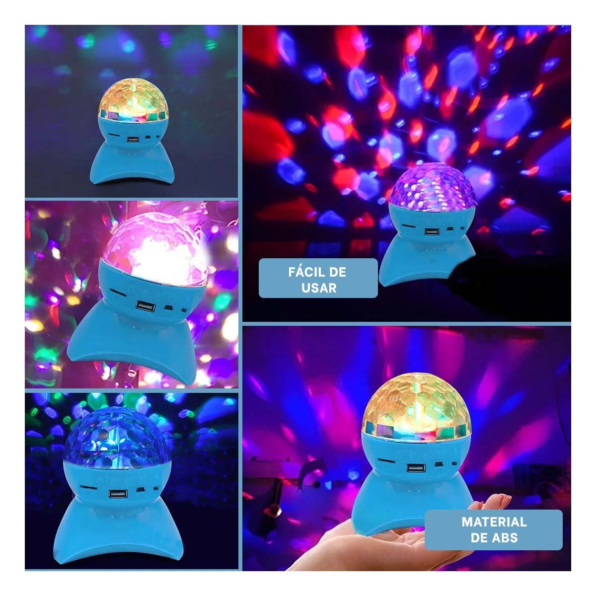 PACK4 PARLANTE LED CON LAMPARA Y LUCES LED GIRATORIO CELESTE Y+REGALO STICKER - 2