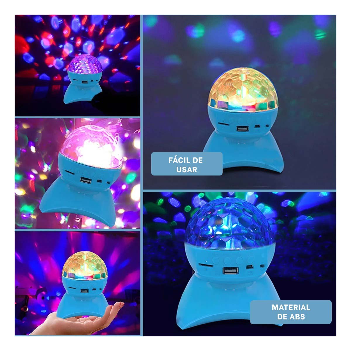 PACK6 SONIDO LAMPARA BLUETOOTH CON LUCES LED GIRATORIO CELESTE Y+PAPEL REGALO - 3