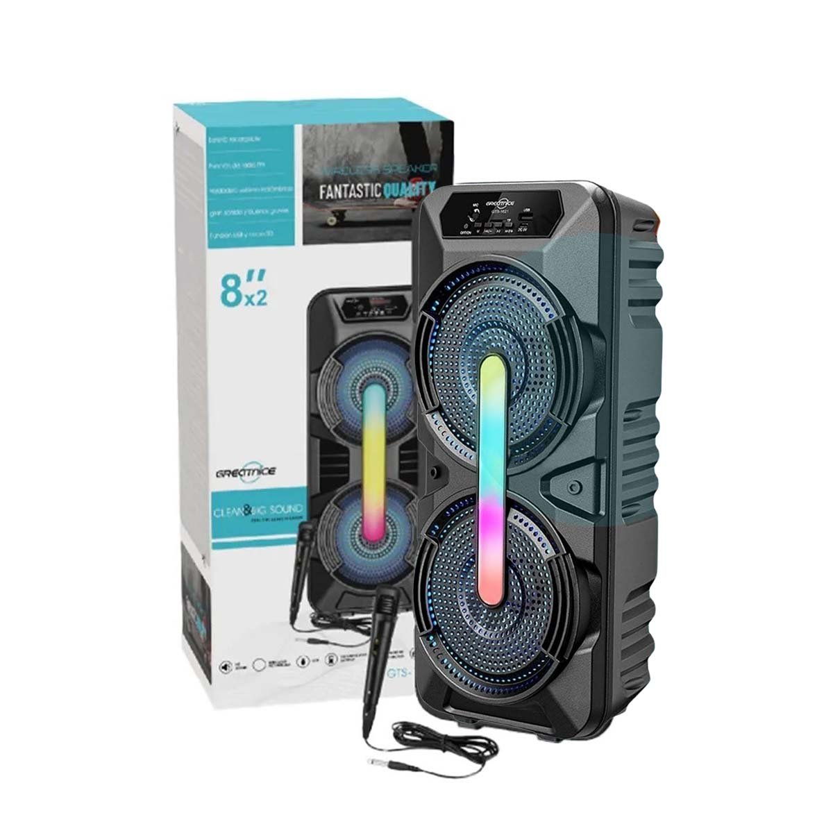 EQUIPO DE AUDIO NEGRO 8 PULGADAS CON MICROFONO Y SONIDO POTENTE Y+LIGAS REGALO - 3