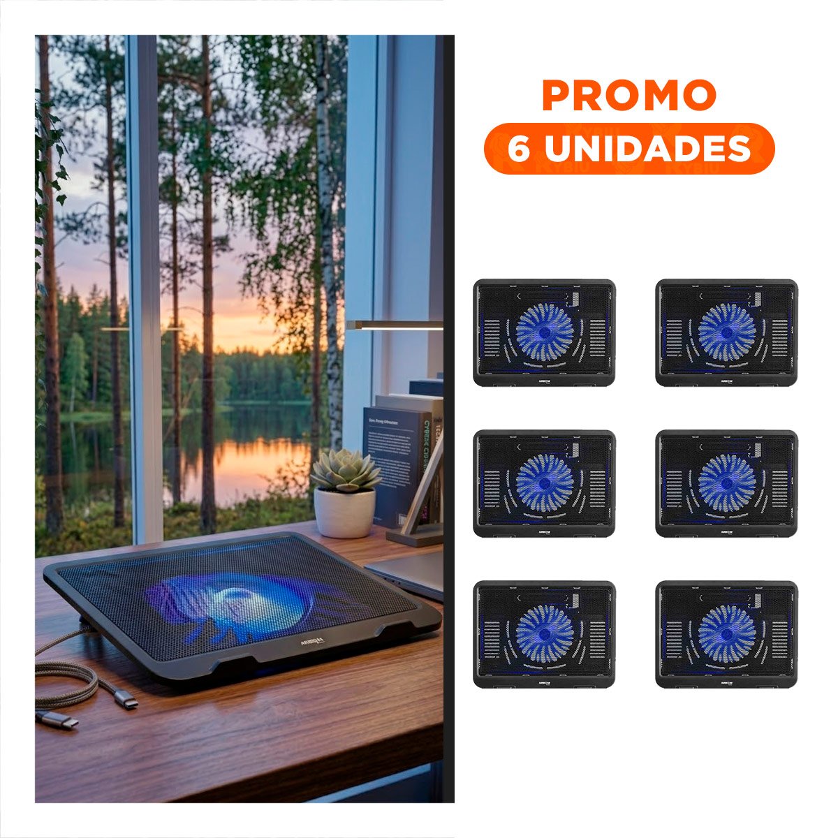 PACK6 SOPORTE PARA LAPTOP COOLER CRUISER NEGRO CON ILUMINACION AZUL PARA EL JUEGO - 1