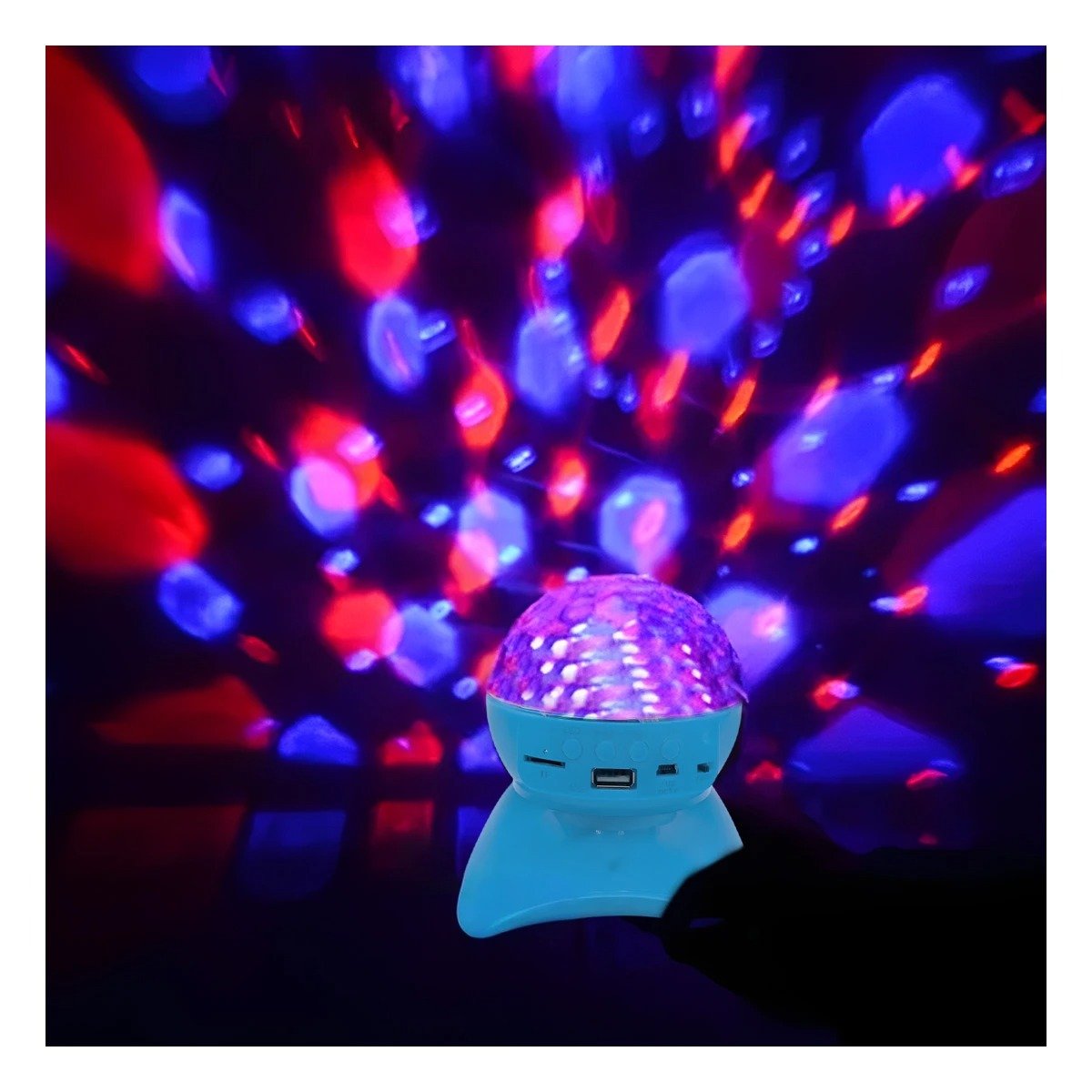PACK6 ALTAVOZ FIESTA CON LUCES LED GIRATORIO Y LAMPARA COLOR CELESTE - 5