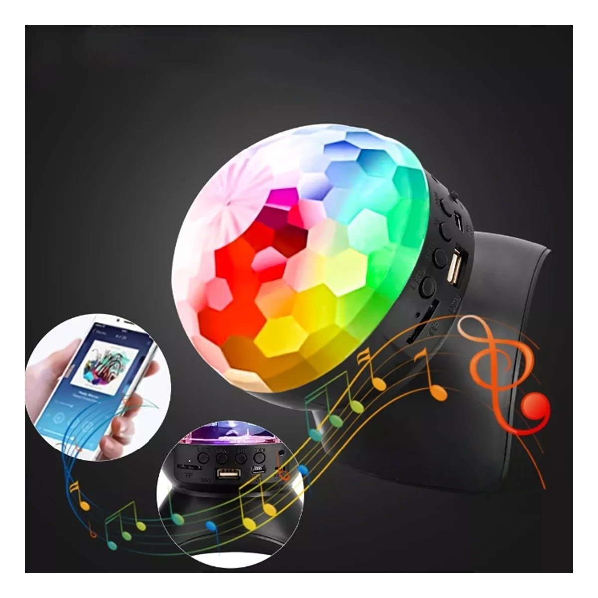 PACK2 PARLANTE PORTATIL CON LUCES LED GIRATORIO Y LAMPARA NEGRO Y+REGALO STICKER - 3