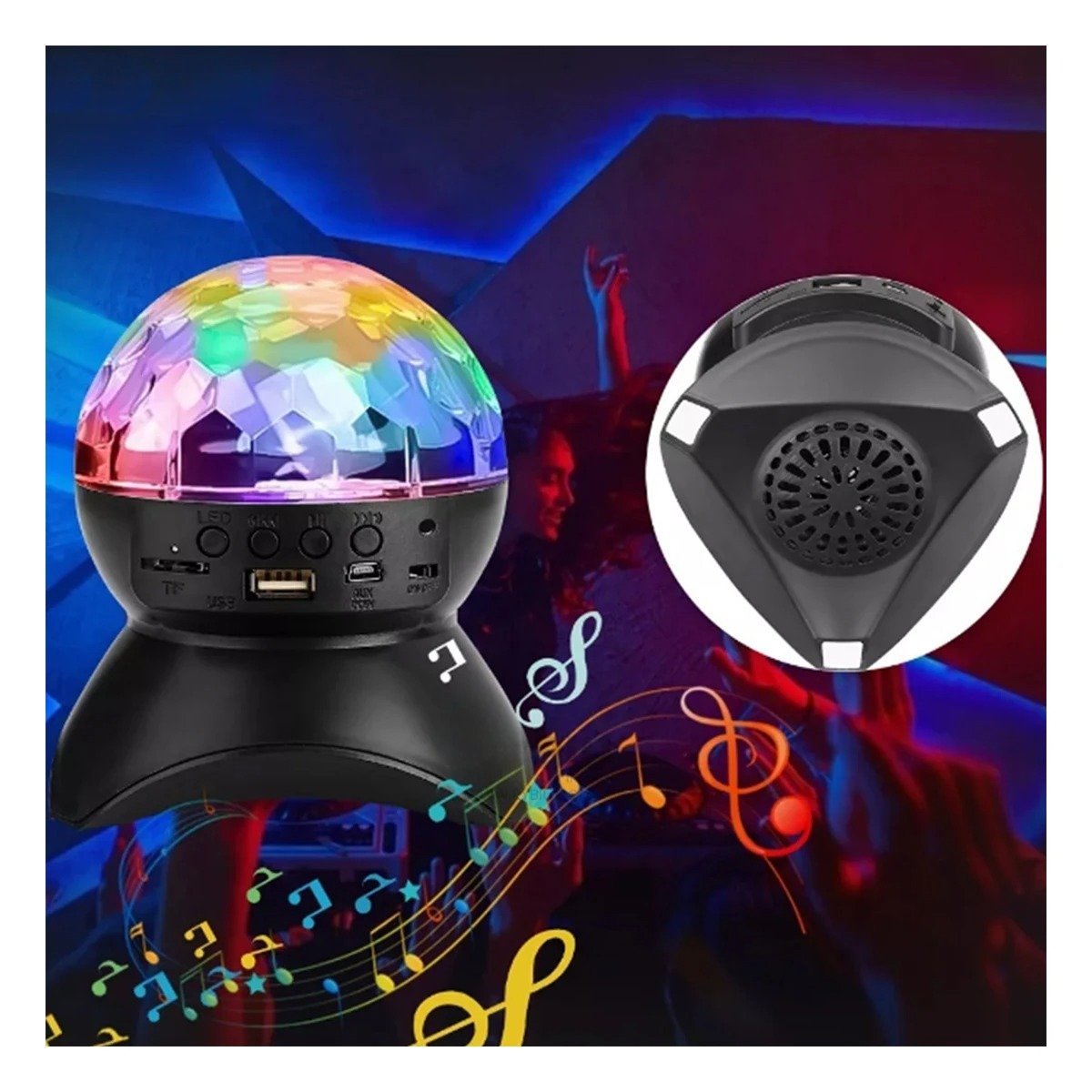 PACK2 PARLANTE PORTATIL CON LUCES LED GIRATORIO Y LAMPARA NEGRO Y+REGALO STICKER - 5