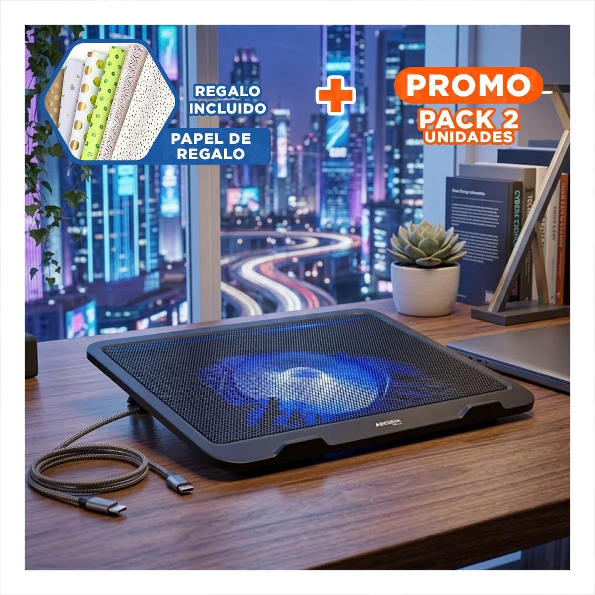 PACK2 SOPORTE CON VENTILACION NEGRO COOLER CRUISER PARA LAPTOP DE ULTIMO MODELO Y+PAPEL REGALO - 1