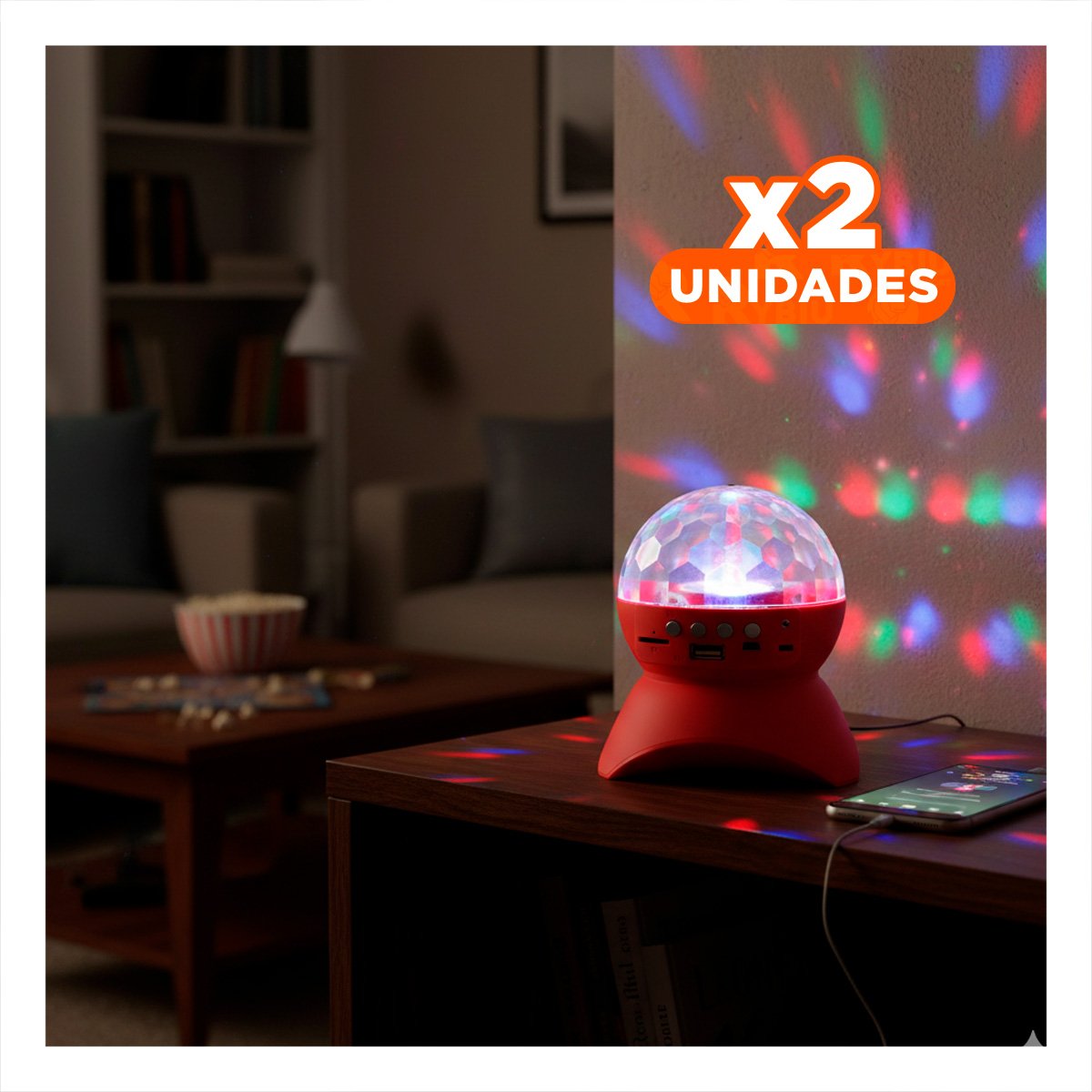 PACK2 PARLANTE MUSICA CON LAMPARA Y LUCES LED GIRATORIO ROJO Y+REGALO STICKER - 1