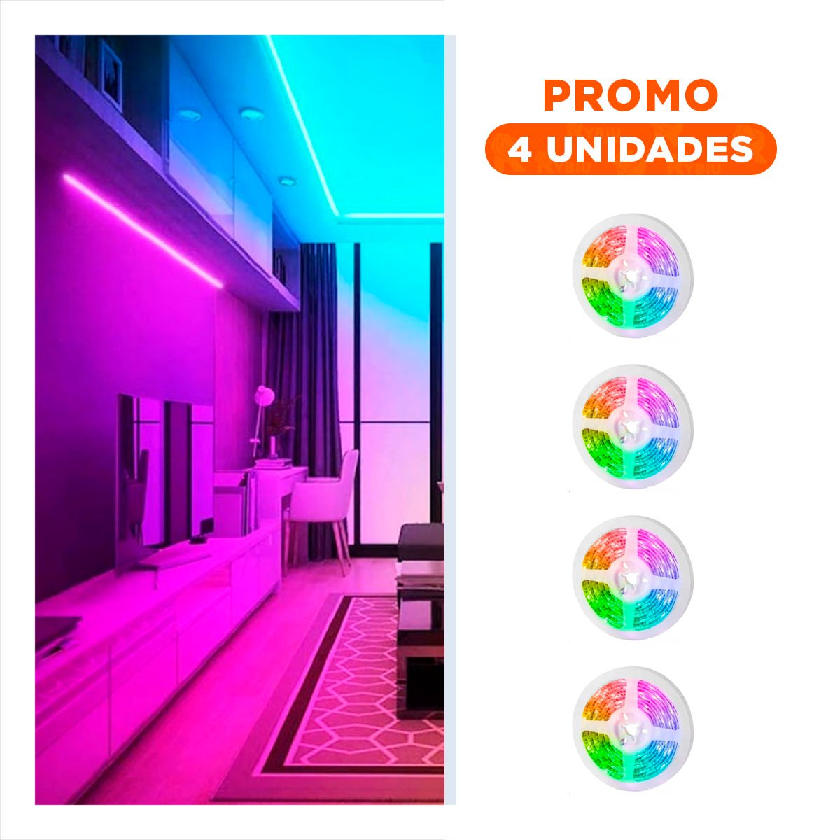 PACK4 BANDAS PARA CELULAR 5M LED BLUETOOTH Y DECORACION HOGARENO Y ELEGANTE Y+REGALO STICKER - 1