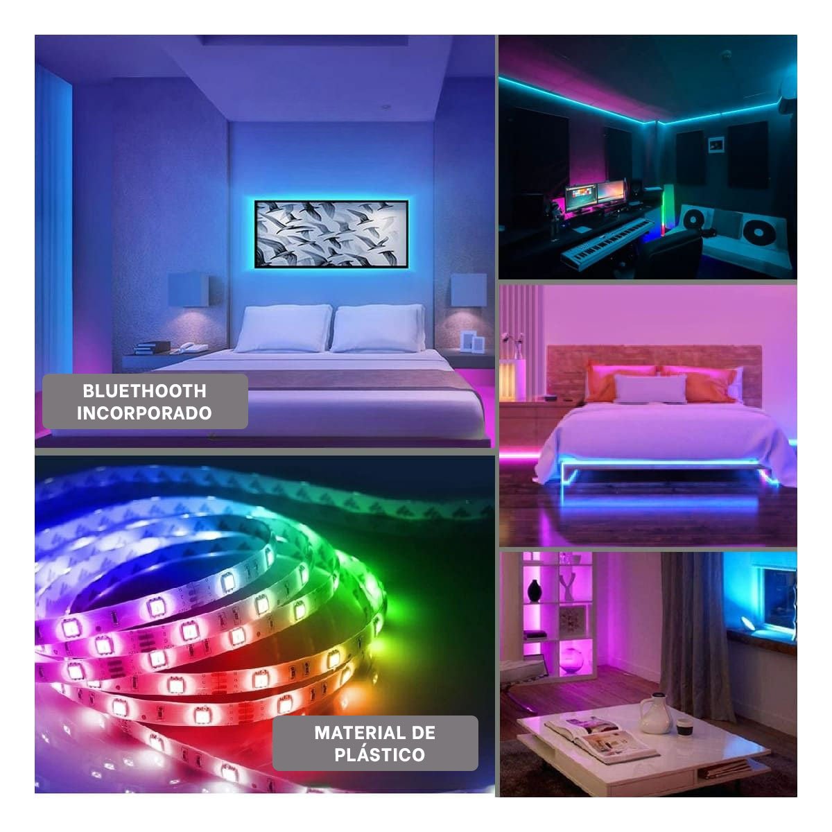 PACK4 BANDAS PARA CELULAR 5M LED BLUETOOTH Y DECORACION HOGARENO Y ELEGANTE Y+REGALO STICKER - 2