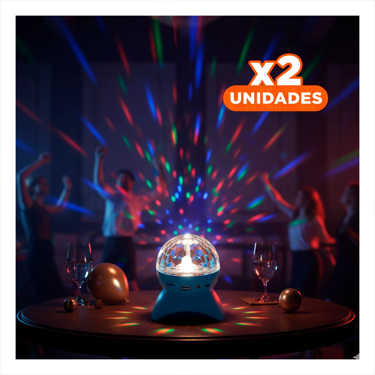 PACK2 PARLANTE FIESTA CON LUCES LED GIRATORIO Y LAMPARA COLOR CELESTE Y+REGALO STICKER - 1