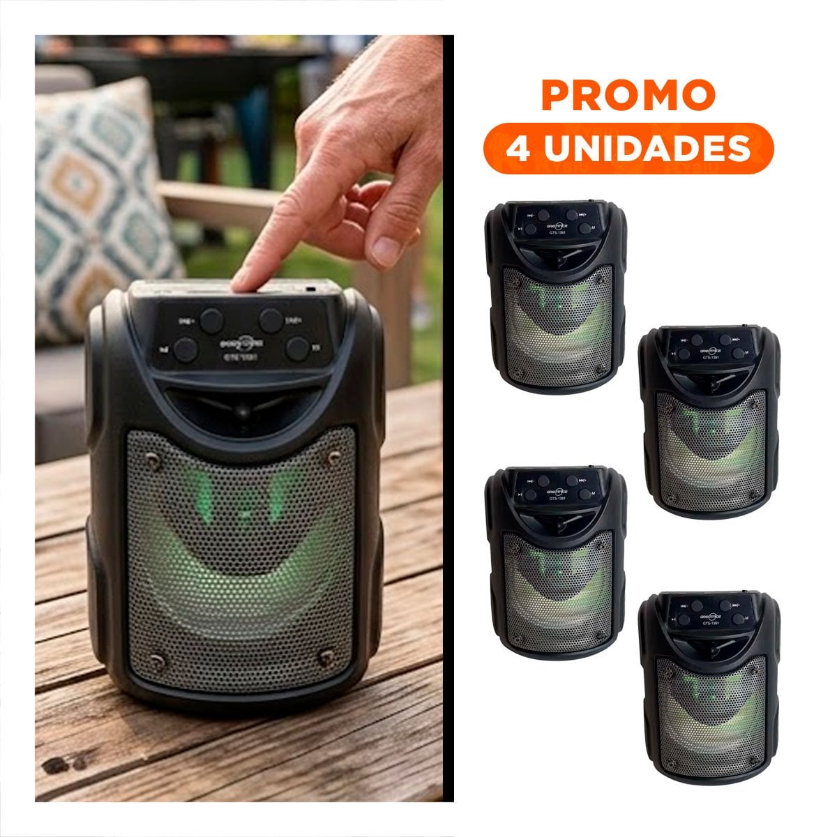 PACK4 BOCINA COMPACTA 4' CON LUCES LED Y MUSICA POTENTE Y+REGALO STICKER - 1