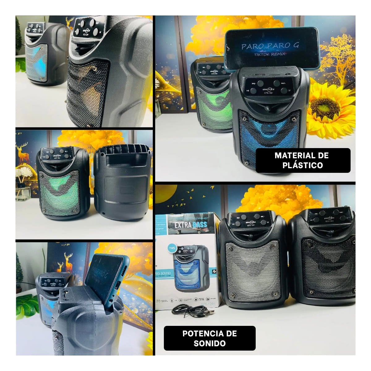 PACK4 BOCINA COMPACTA 4' CON LUCES LED Y MUSICA POTENTE Y+REGALO STICKER - 2