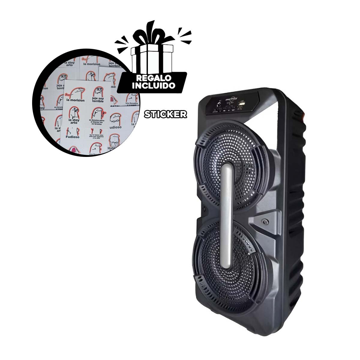 BOCINA MOVIL COLOR NEGRO 8 PULGADAS CON MICROFONO Y LUCES LED Y+REGALO STICKER - 1