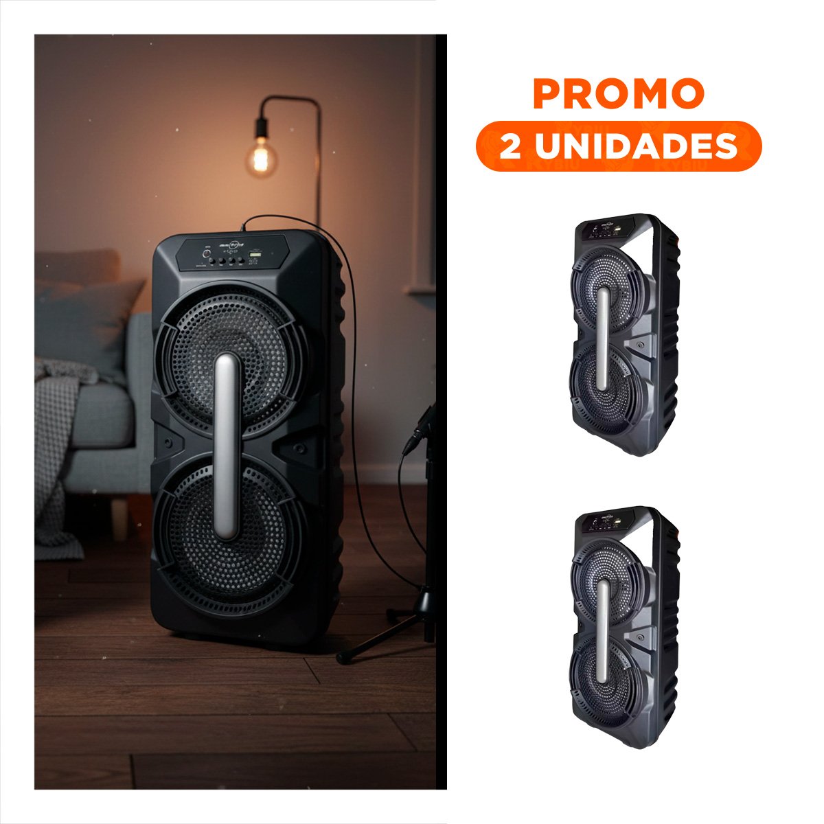 PACK2 ALTAVOZ INALAMBRICO NEGRO 8 PULGADAS CON MICROFONO Y SONIDO NITIDO - 1