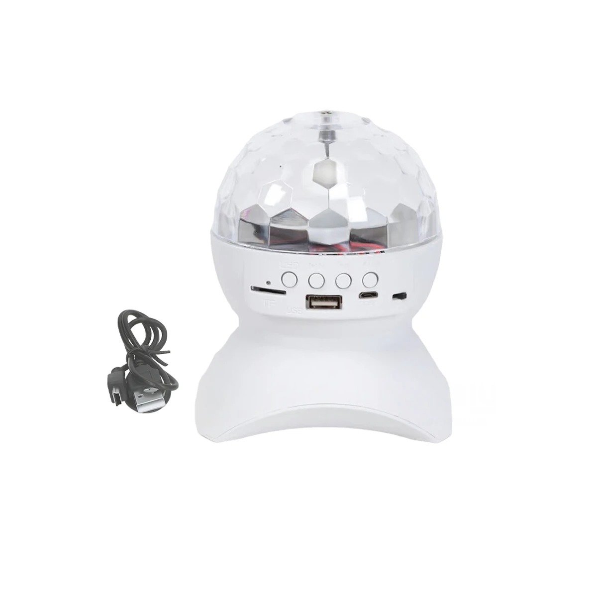PACK4 BOCINA FIESTA CON LUCES LED GIRATORIO, LAMPARA COLOR BLANCO Y+PAPEL REGALO - 3