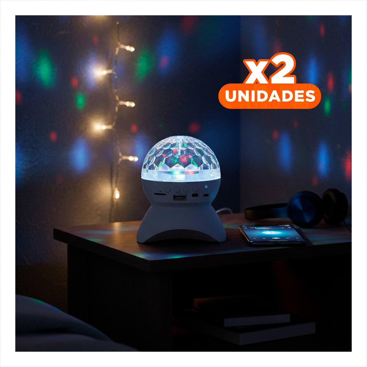 PACK2 PARLANTE PORTATIL CON LUCES LED GIRATORIO Y LAMPARA COLOR BLANCO Y+REGALO STICKER - 1
