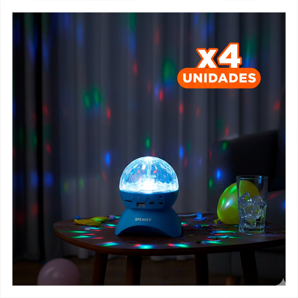 PACK4 ALTAVOZ LED CON LAMPARA Y LUCES LED GIRATORIO CELESTE - 1