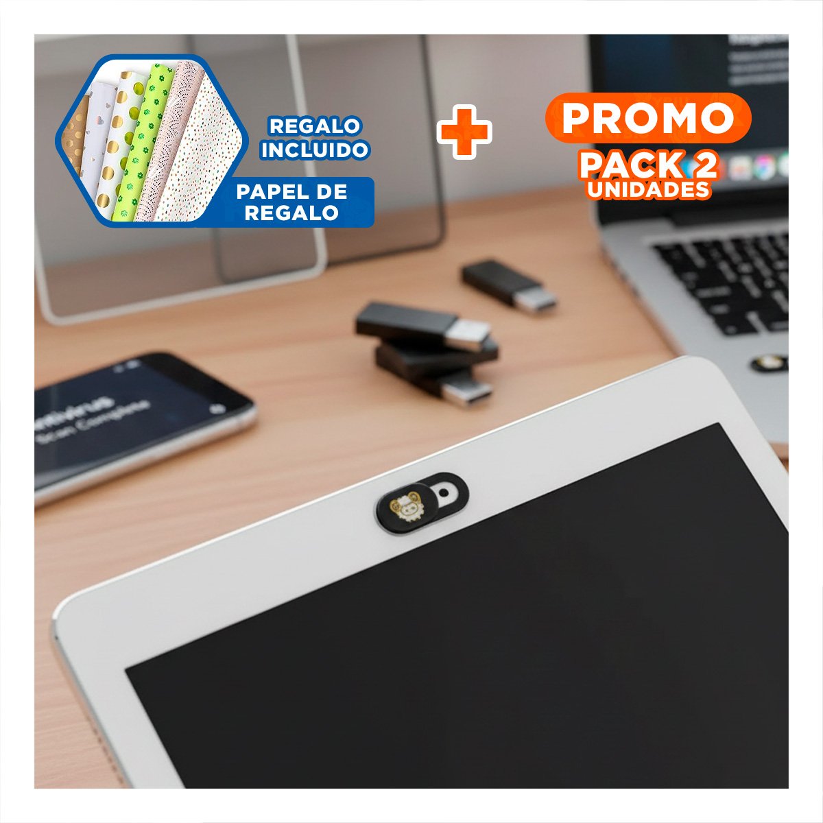 PACK4 CUBIERTA CON DISENO DE ANIMALITOS DE NEGRO PARA LENTE DE TABLET Y+REGALO STICKER - 1
