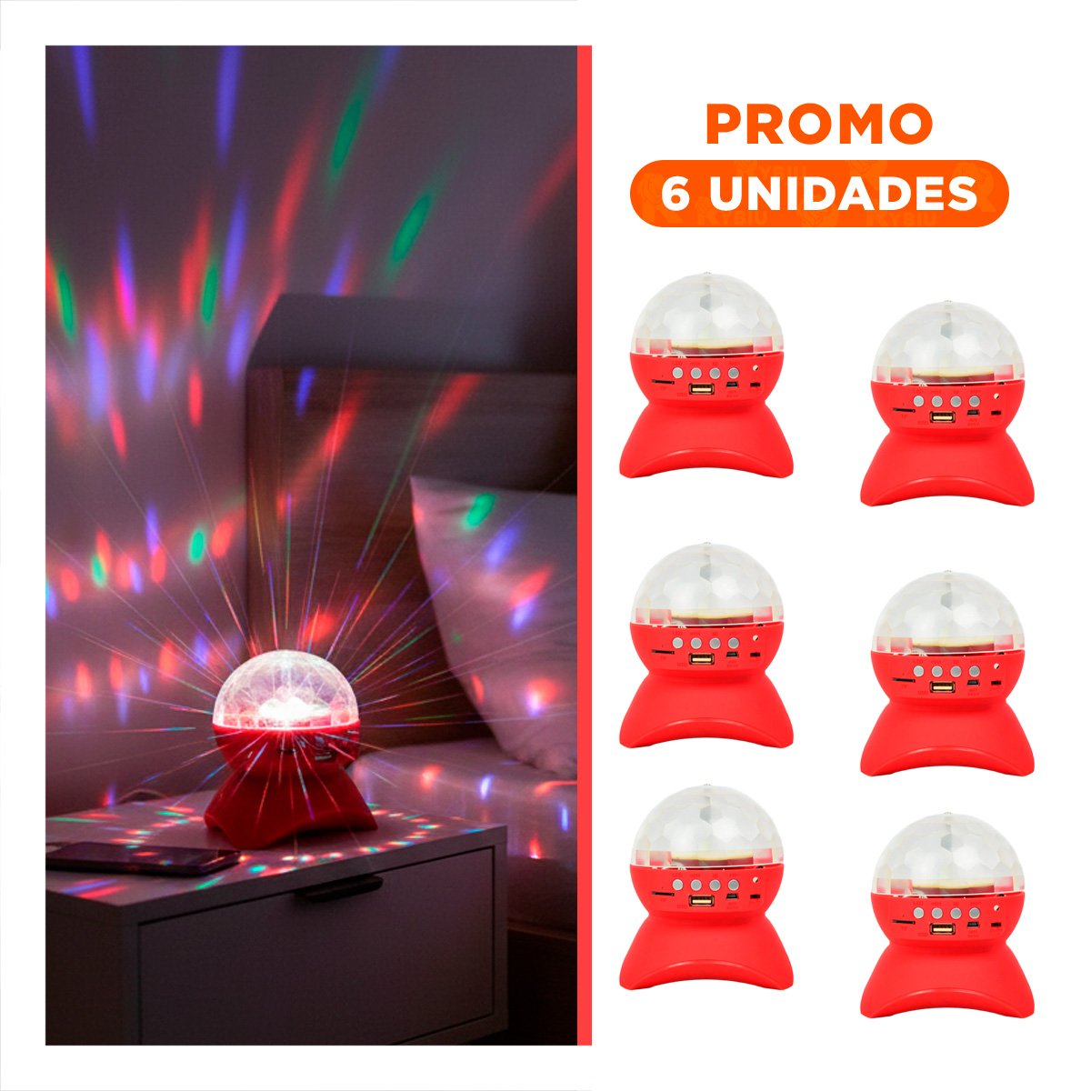 PACK6 ALTAVOZ MUSICA CON LUCES LED GIRATORIO Y LAMPARA ROJO - 1