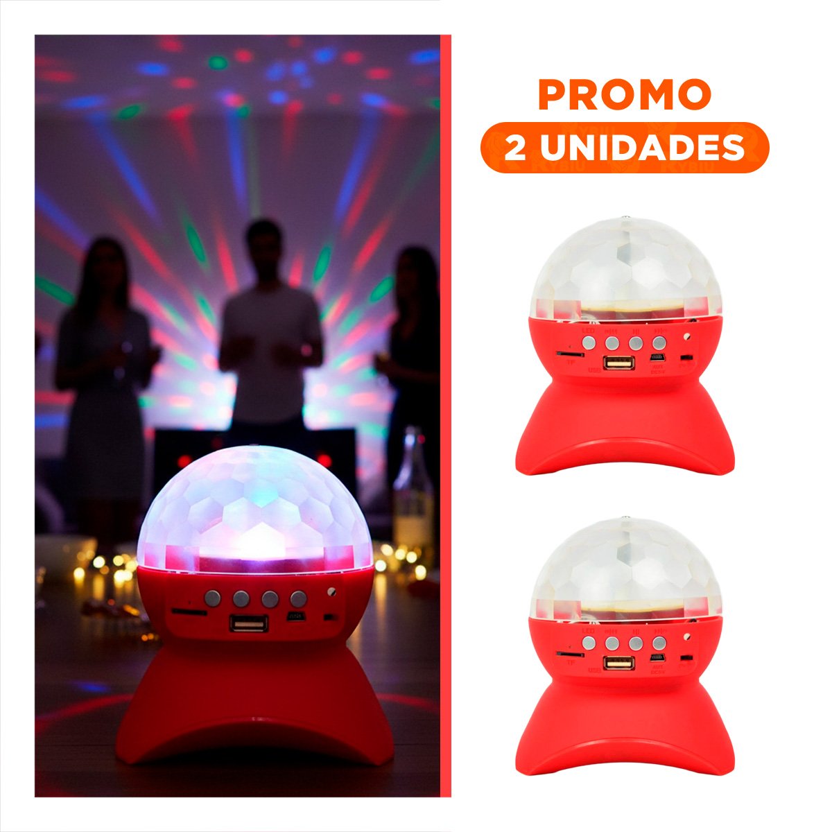 PACK2 ALTAVOZ PORTATIL CON LUCES LED GIRATORIO Y LAMPARA ROJO - 1