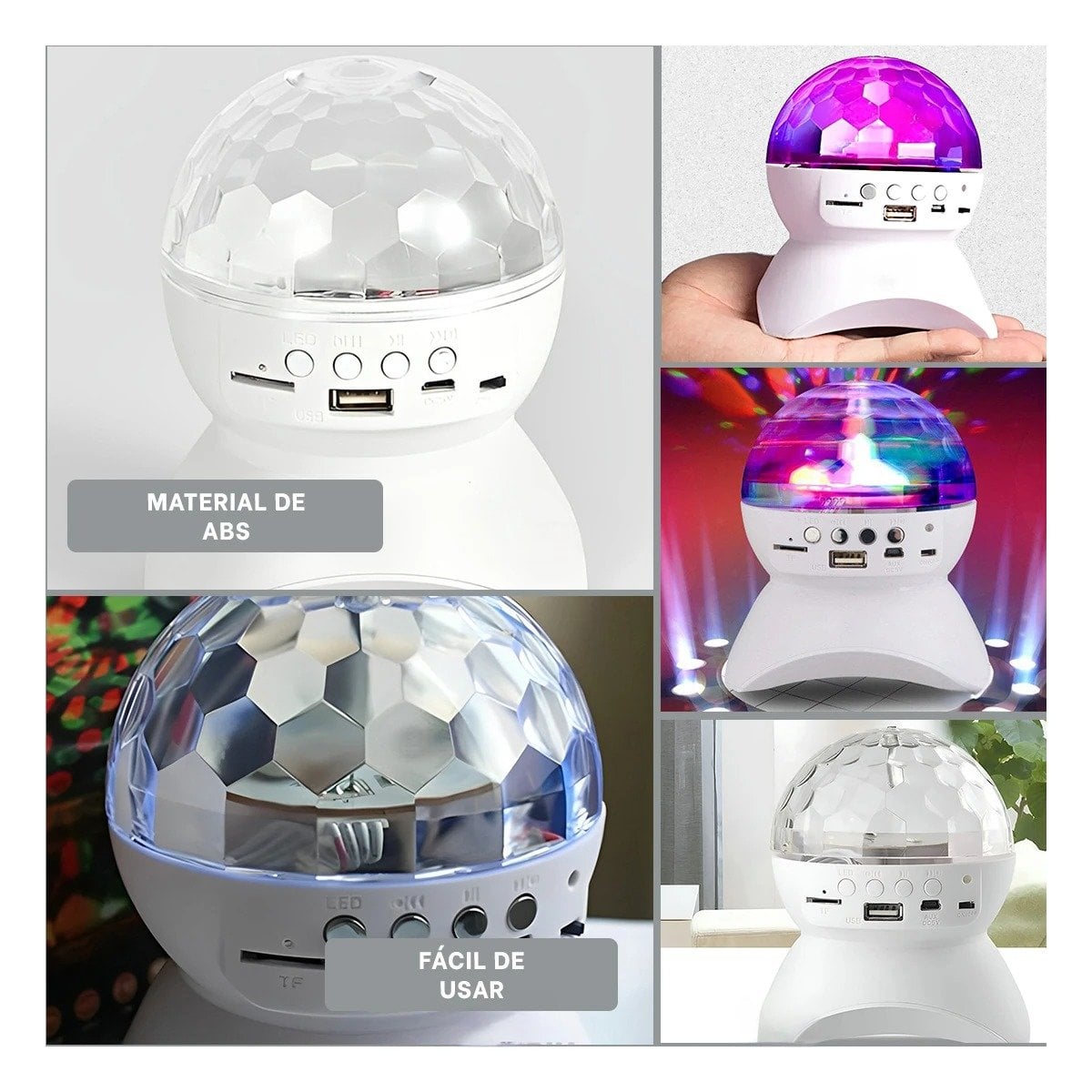 PACK4 PARLANTE MUSICA CON LAMPARA Y LUCES LED GIRATORIO BLANCO Y+REGALO STICKER - 2