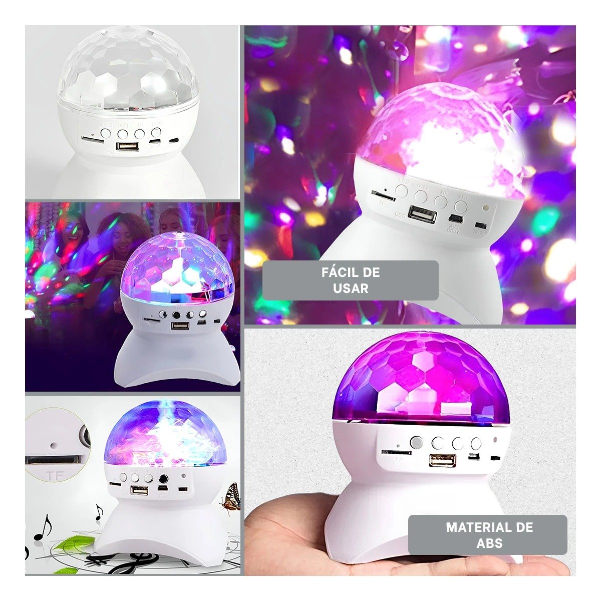 PACK6 SONIDO LAMPARA BLUETOOTH CON LUCES LED GIRATORIO BLANCO Y+PAPEL REGALO - 3