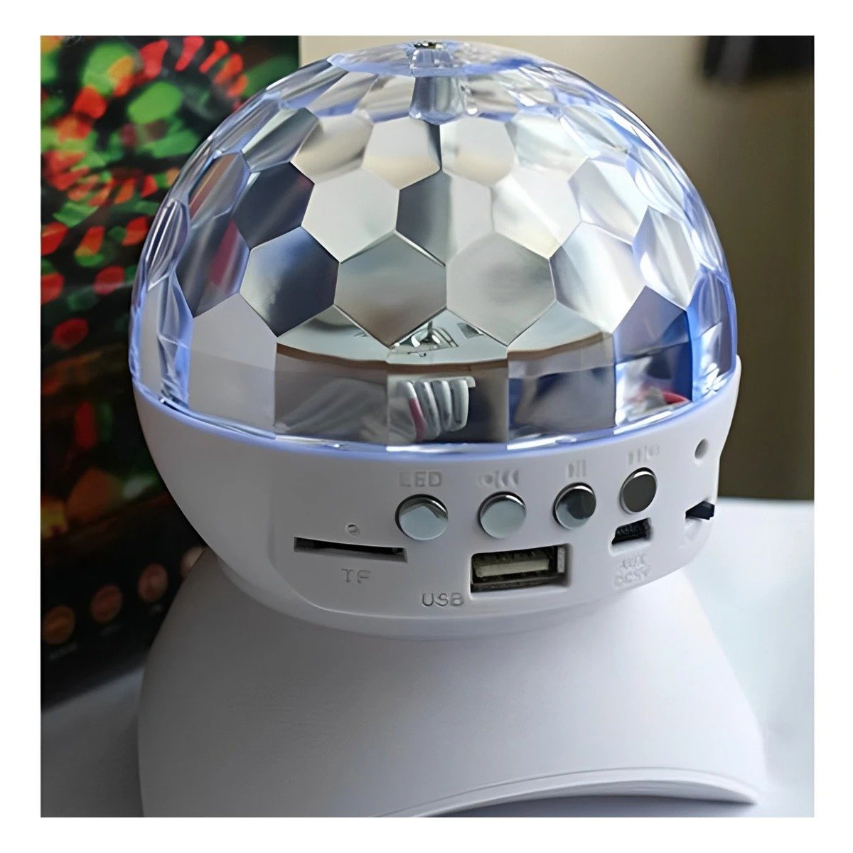 PACK6 SONIDO LAMPARA BLUETOOTH CON LUCES LED GIRATORIO BLANCO Y+PAPEL REGALO - 5