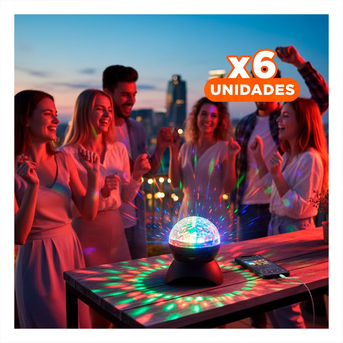 PACK6 BOCINA LED CON LUCES LED GIRATORIO Y LAMPARA NEGRO Y+REGALO STICKER - 1