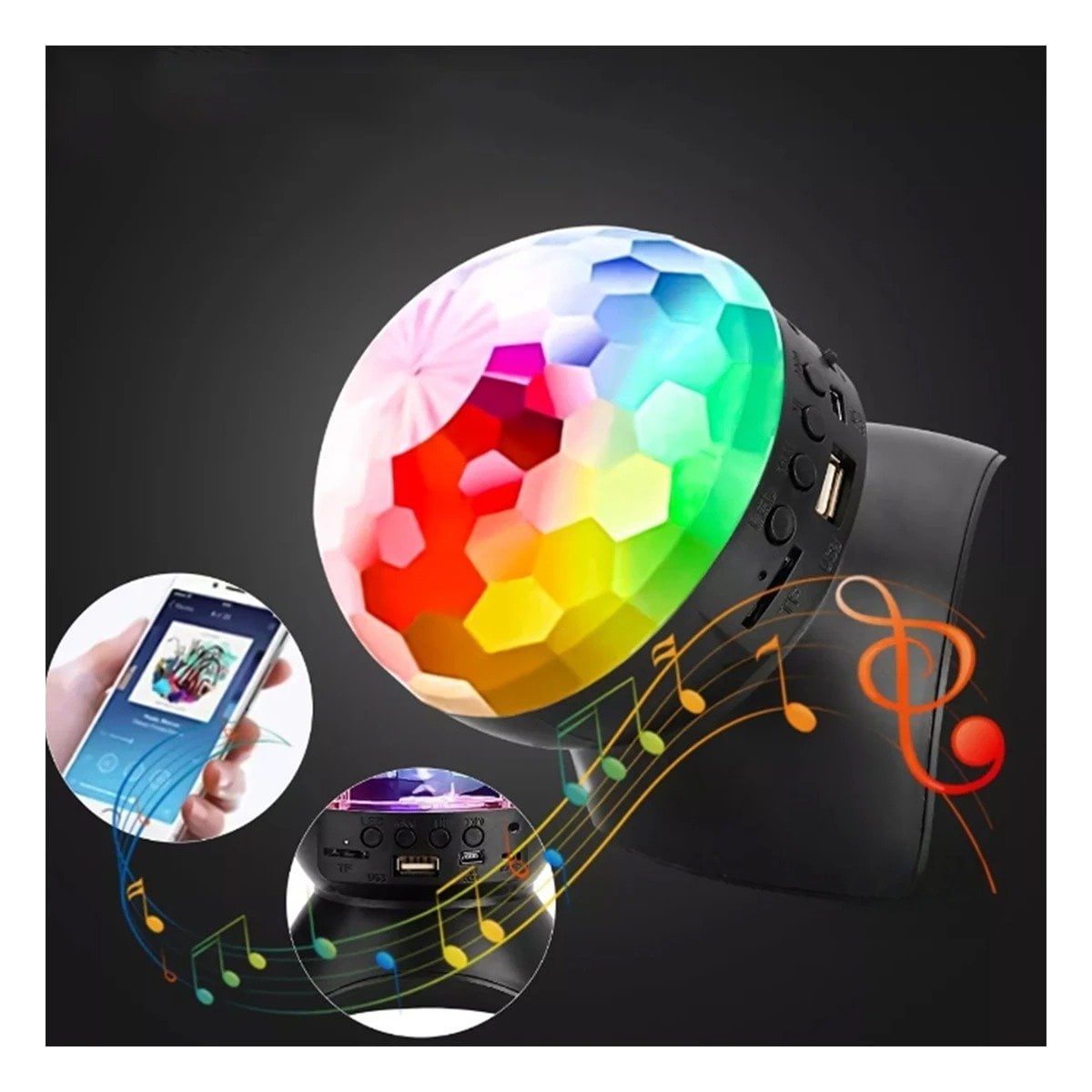 PACK6 BOCINA LED CON LUCES LED GIRATORIO Y LAMPARA NEGRO Y+REGALO STICKER - 5