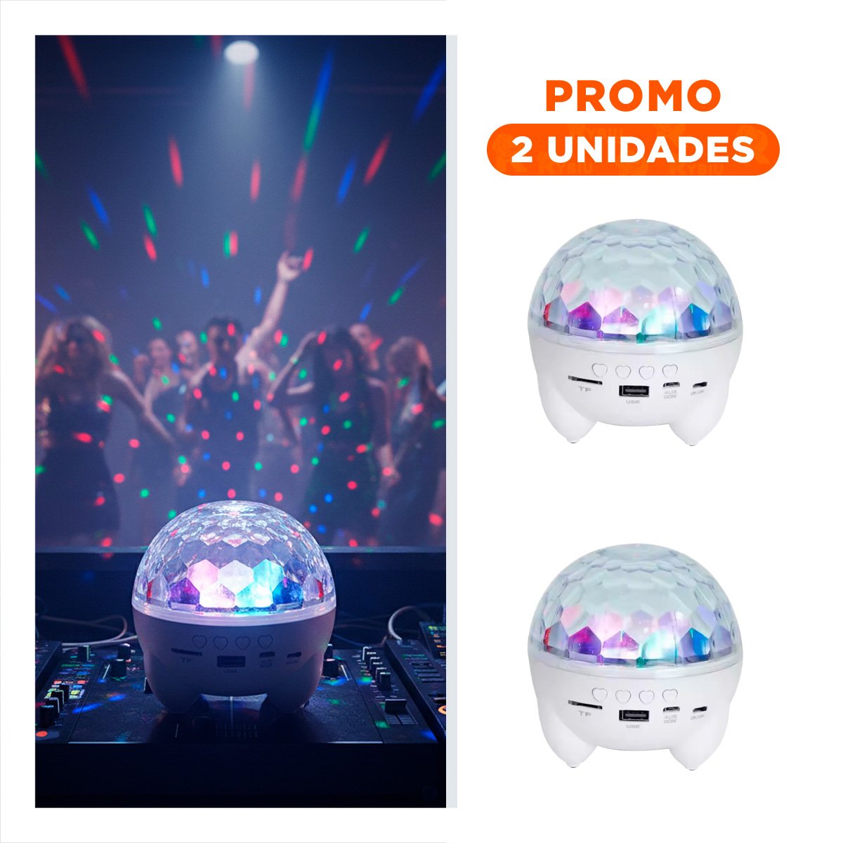 PACK2 ALTAVOZ PORTATIL CON LAMPARA Y PROYECTOR DE LUCES BLANCO DE DISCOTECA CON PATITAS - 1