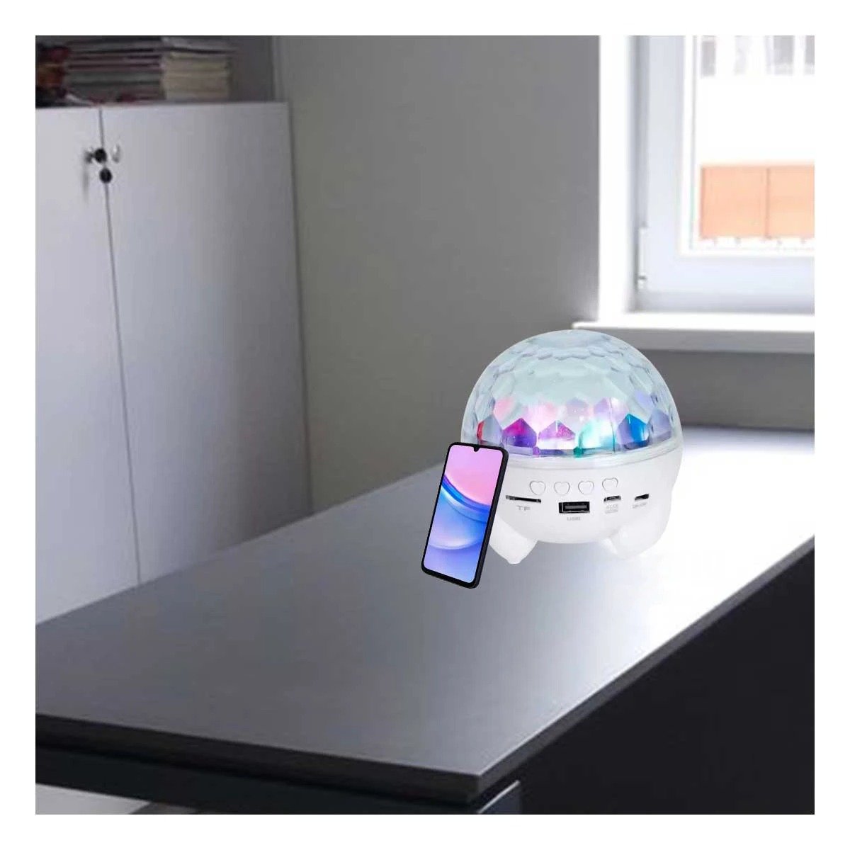 PACK2 ALTAVOZ PORTATIL CON LAMPARA Y PROYECTOR DE LUCES BLANCO DE DISCOTECA CON PATITAS - 3