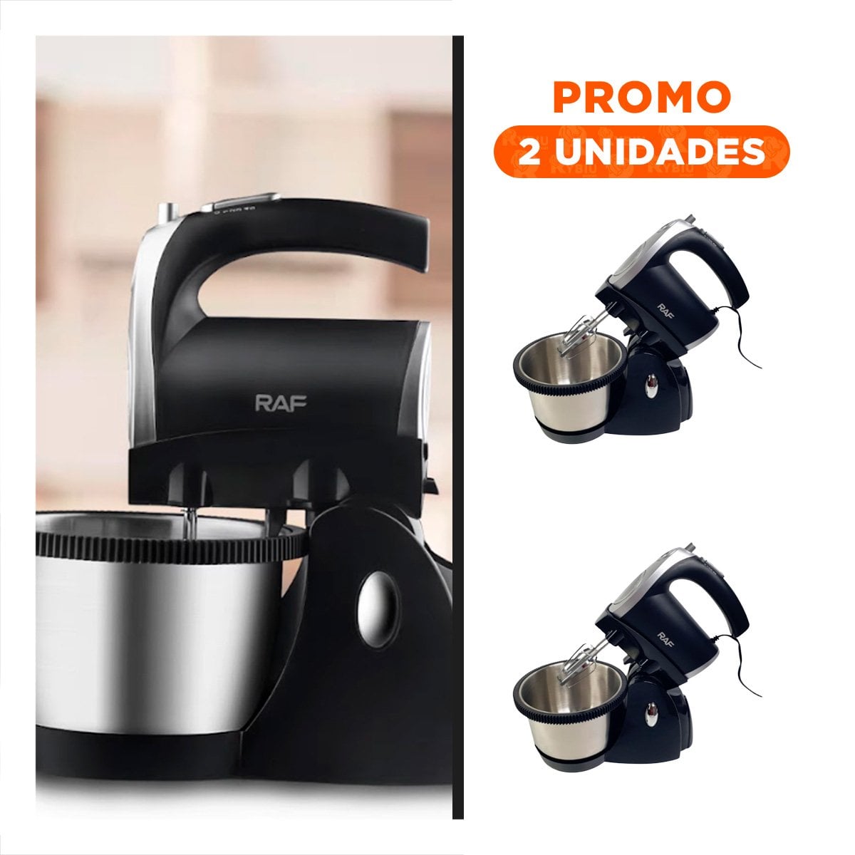 PACK2 ROBOT CON PEDESTAL Y TAZON DE ACERO PLATEADO PARA PREPARAR RICAS TORTAS - 1