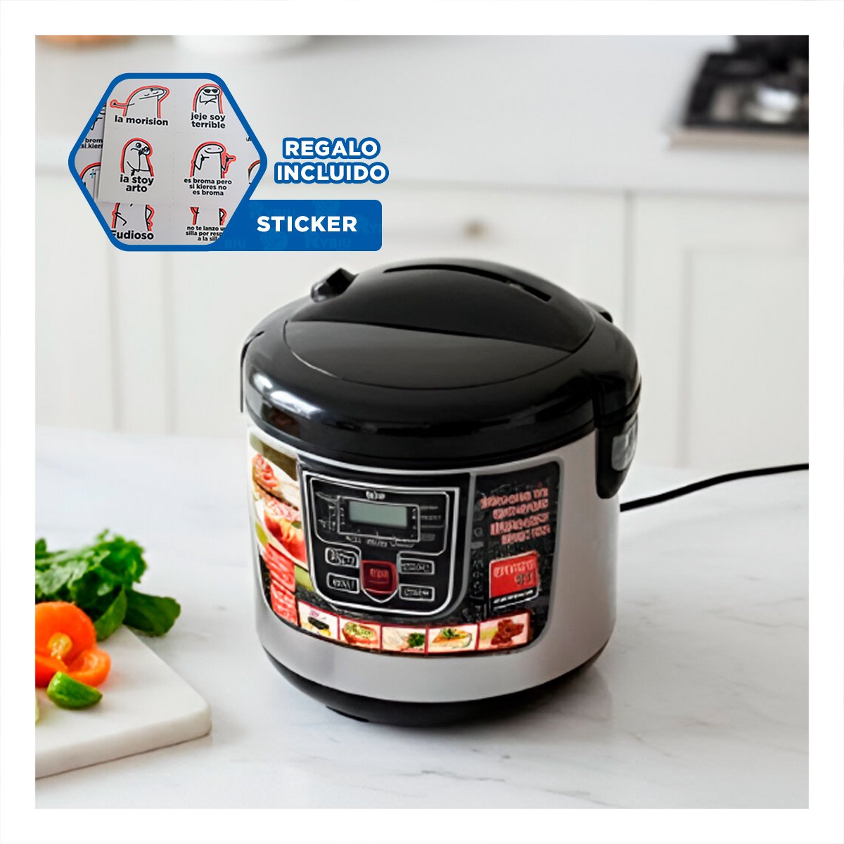 COCINA DE 12 FUNCIONES CON CAPACIDAD DE 5L EN COLOR PLOMO PARA EL HOGAR YREGALO STICKER - 1