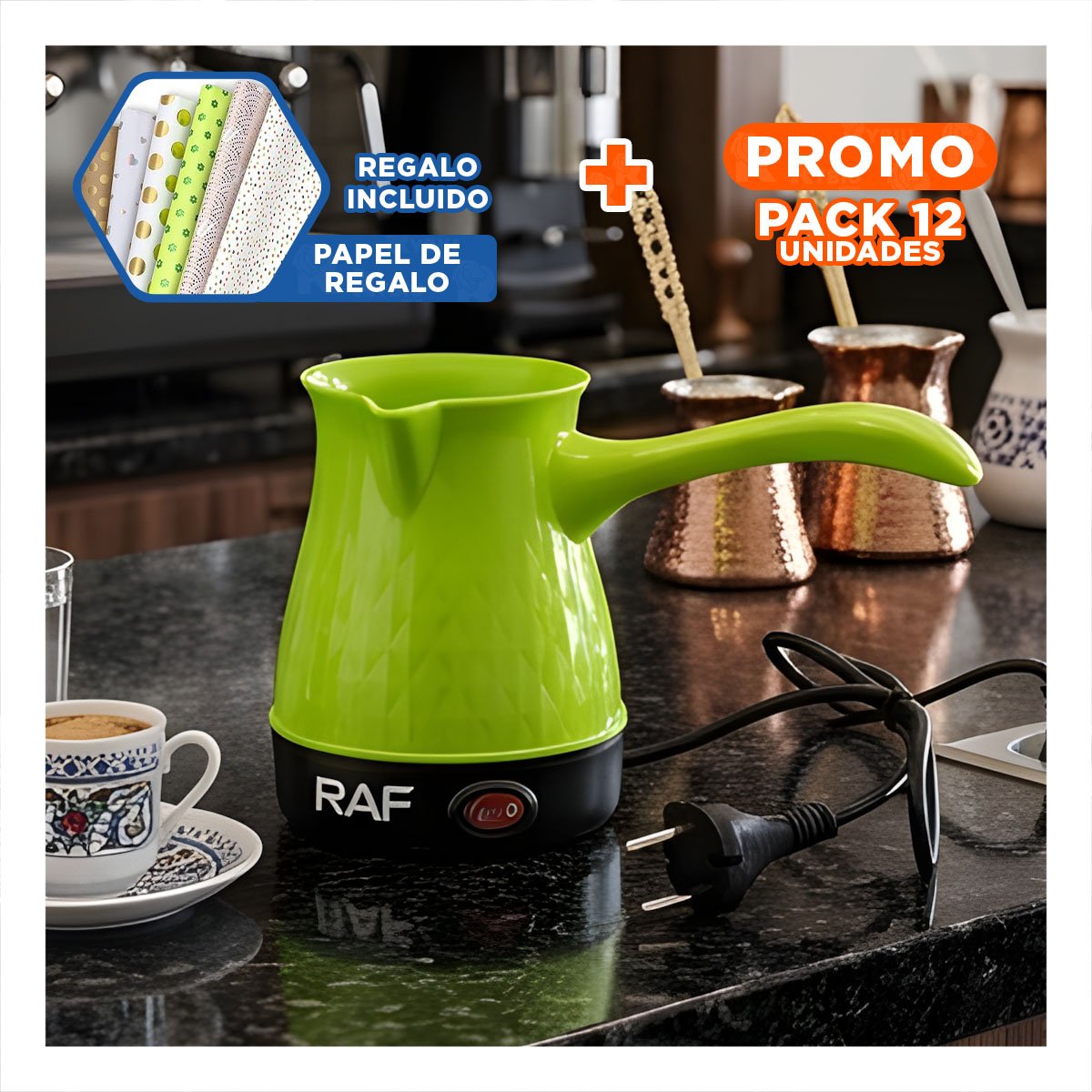 PACK12 DISPOSITIVO DE ACERO INOXIDABLE VERDE 500ML TURCO Y PLASTICO PARA SOL Y+PAPEL REGALO - 1