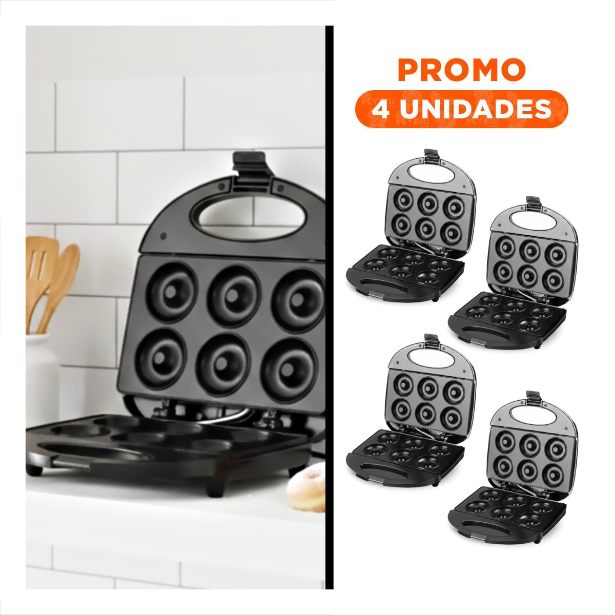 PACK4 DISPOSITIVO DE 6 MINI DONAS NEGRO RECTANGULAR CON CONTROL DE TEMPERATURA YREGALO STICKER - 1