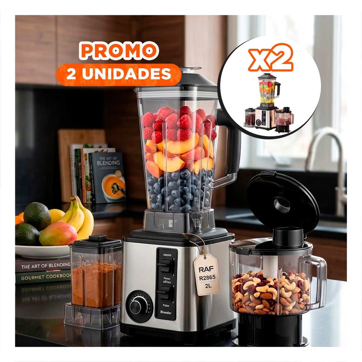 PACK2 PROCESADOR PARA BEBIDAS DE 2 LITROS NEGRO 3 EN 1 CON CUCHILLAS FUERTES YREGALO STICKER - 1