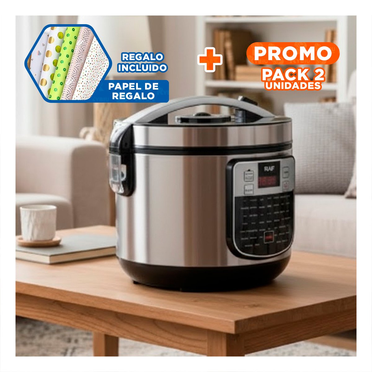 PACK2 SISTEMA INTELIGENTE 5L PLATEADO SENSOR DE TEMPERATURA PARA ARROZ PERFECTO YPAPEL REGALO - 1