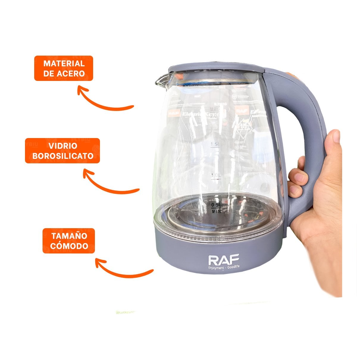 TETERA ELECTRICA PLOMO DE VIDRIO Y ACERO INOXIDABLE DE 2 LITROS PARA HOGAR - 3